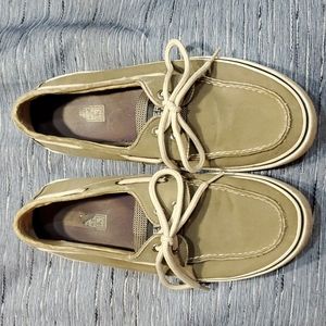 Sperry Topsider khaki/tan canvas deck or boat shoes size 8.5
